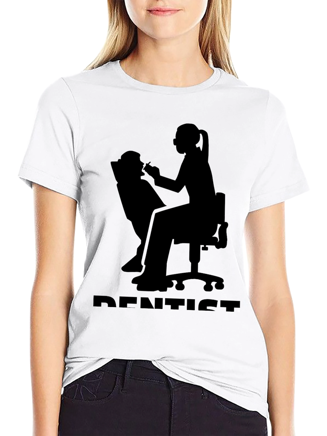 Dentist Silhouette Graphic T-Shirt - Black Cotton Tee