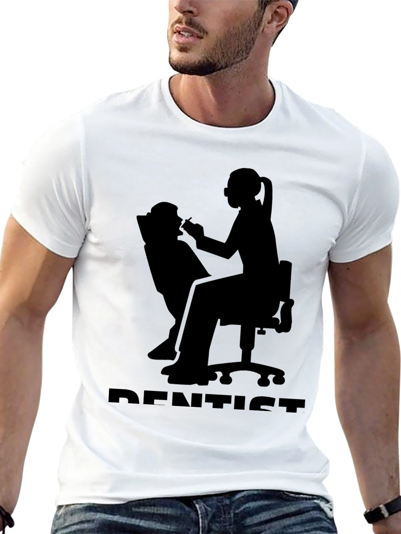 Dentist Silhouette Graphic T-Shirt - Black Cotton Tee