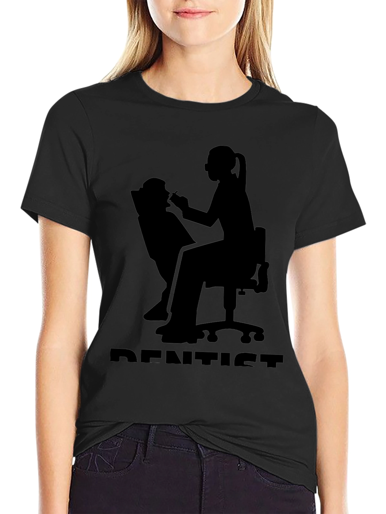 Dentist Silhouette Graphic T-Shirt - Black Cotton Tee