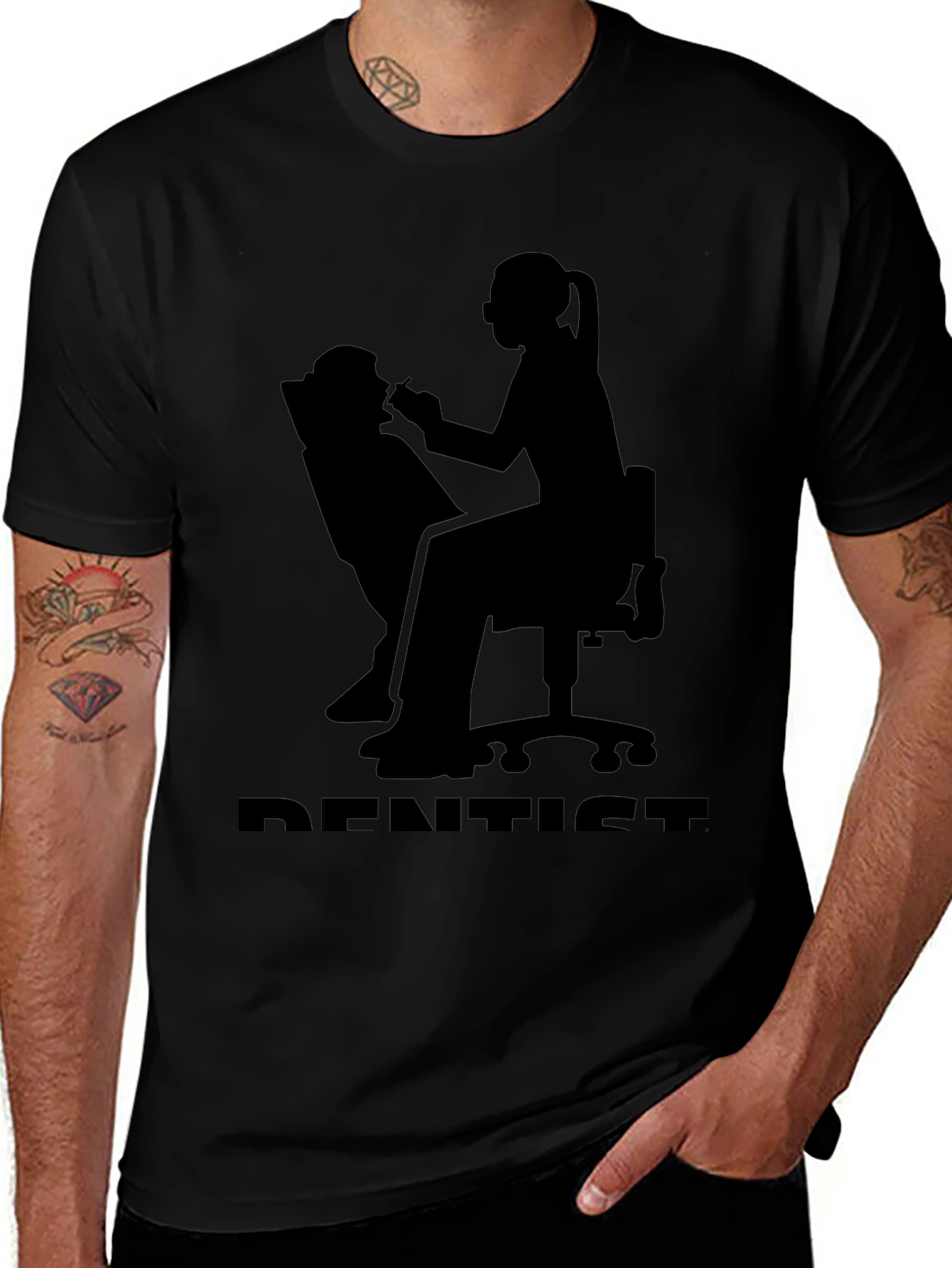 Dentist Silhouette Graphic T-Shirt - Black Cotton Tee