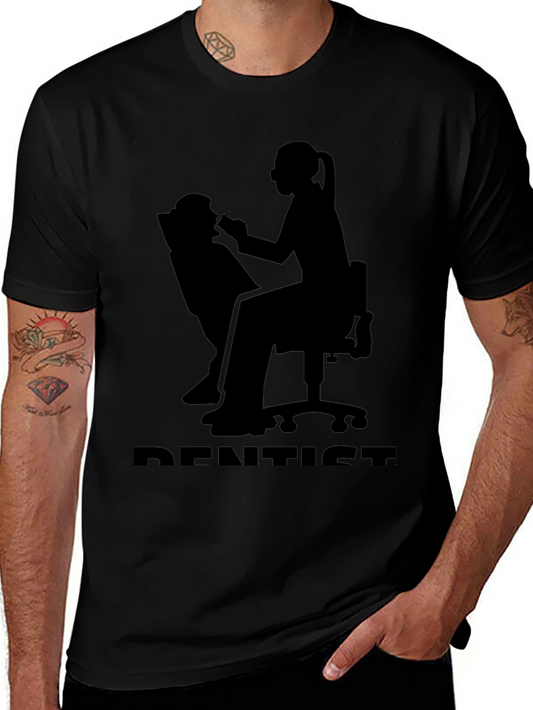Dentist Silhouette Graphic T-Shirt - Black Cotton Tee