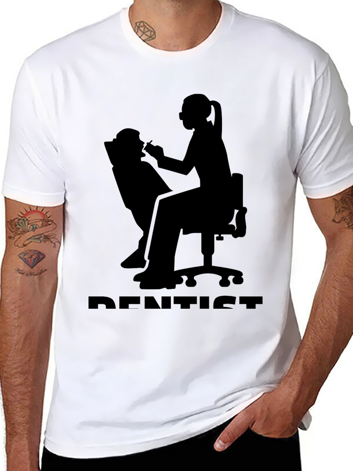 Dentist Silhouette Graphic T-Shirt - Black Cotton Tee