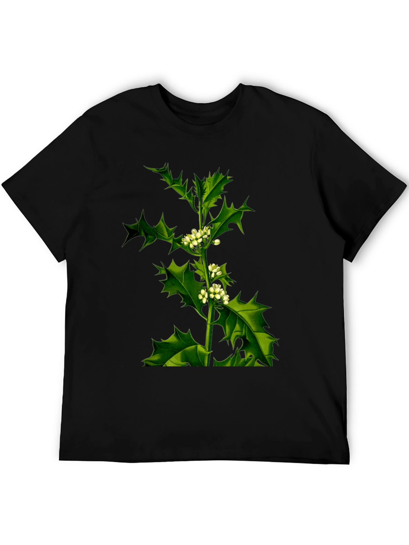 Botanical Holly Print Black T-Shirt