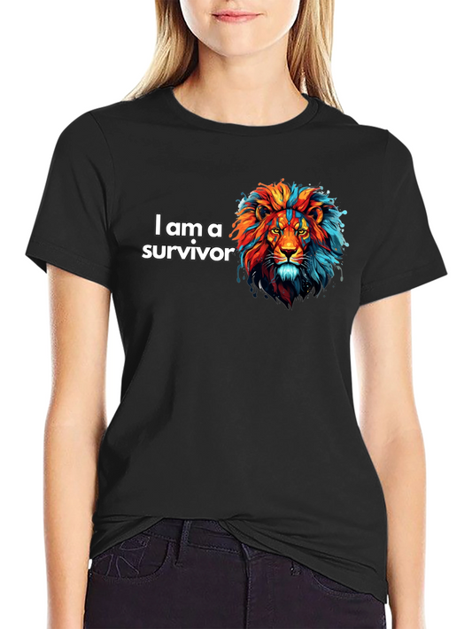 I am a Survivor Lion Graphic Tee - Black