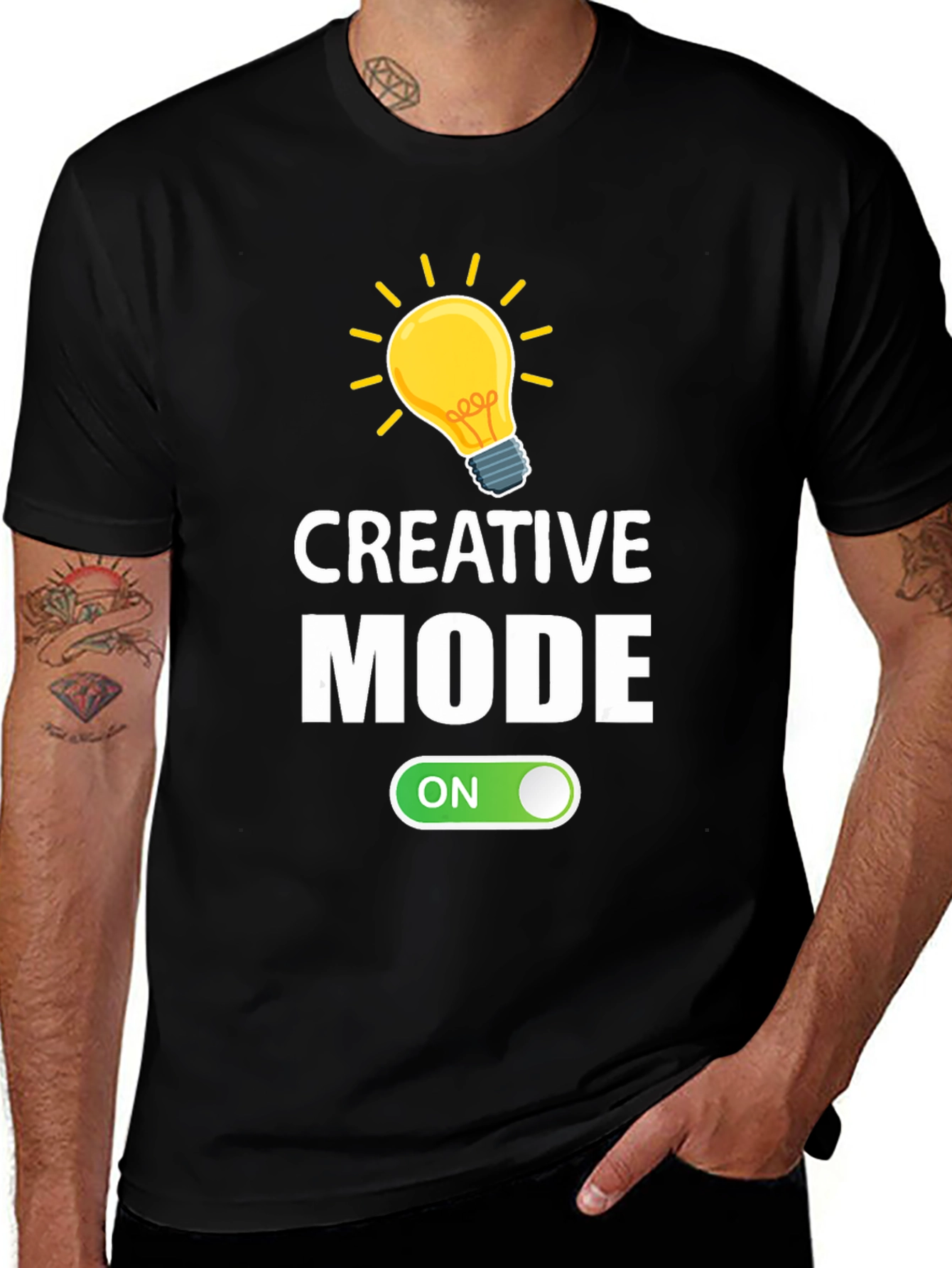 Creative Mode ON Graphic Tee - Black Cotton T-Shirt