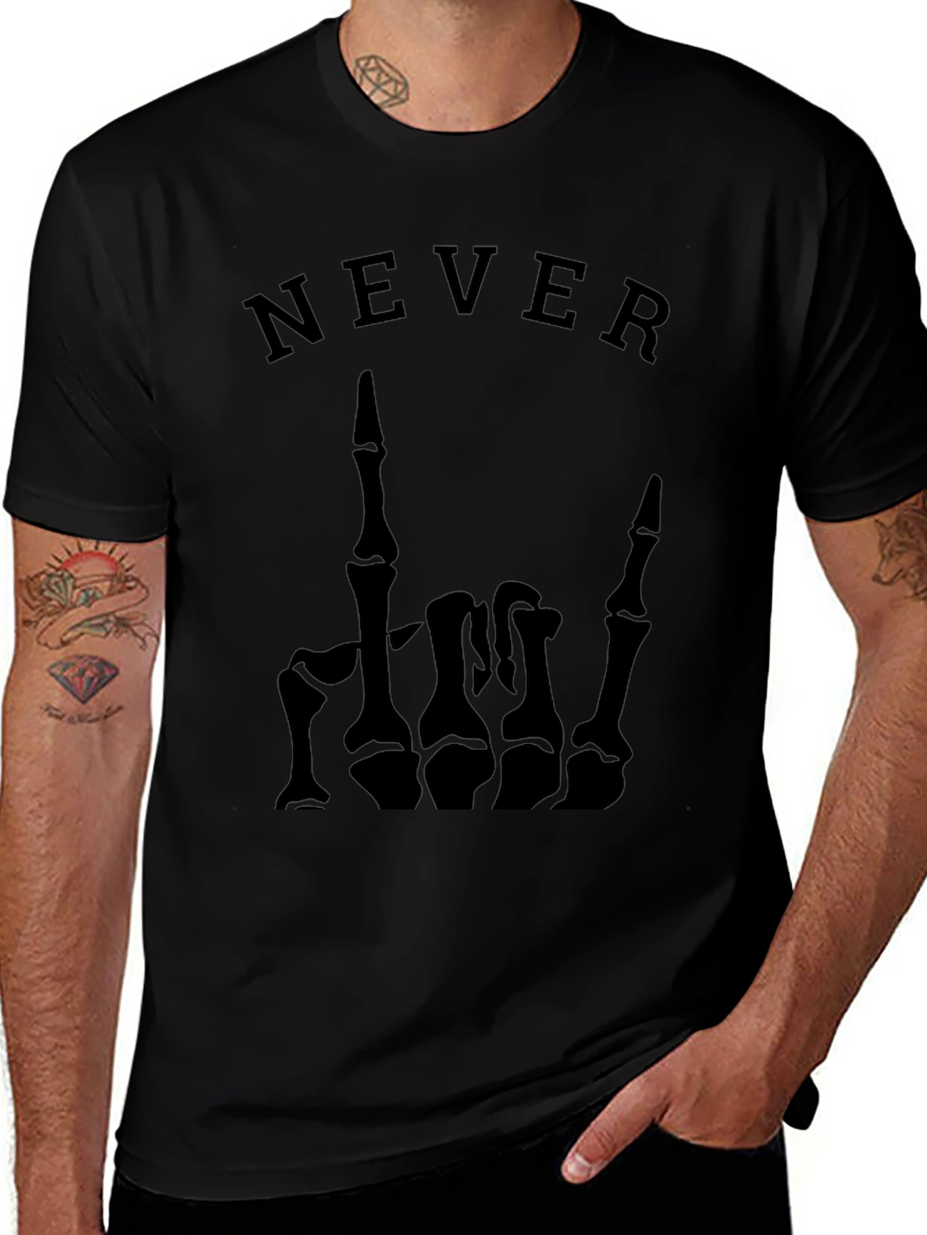 Never Skeleton Hand Graphic Tee - Black T-Shirt