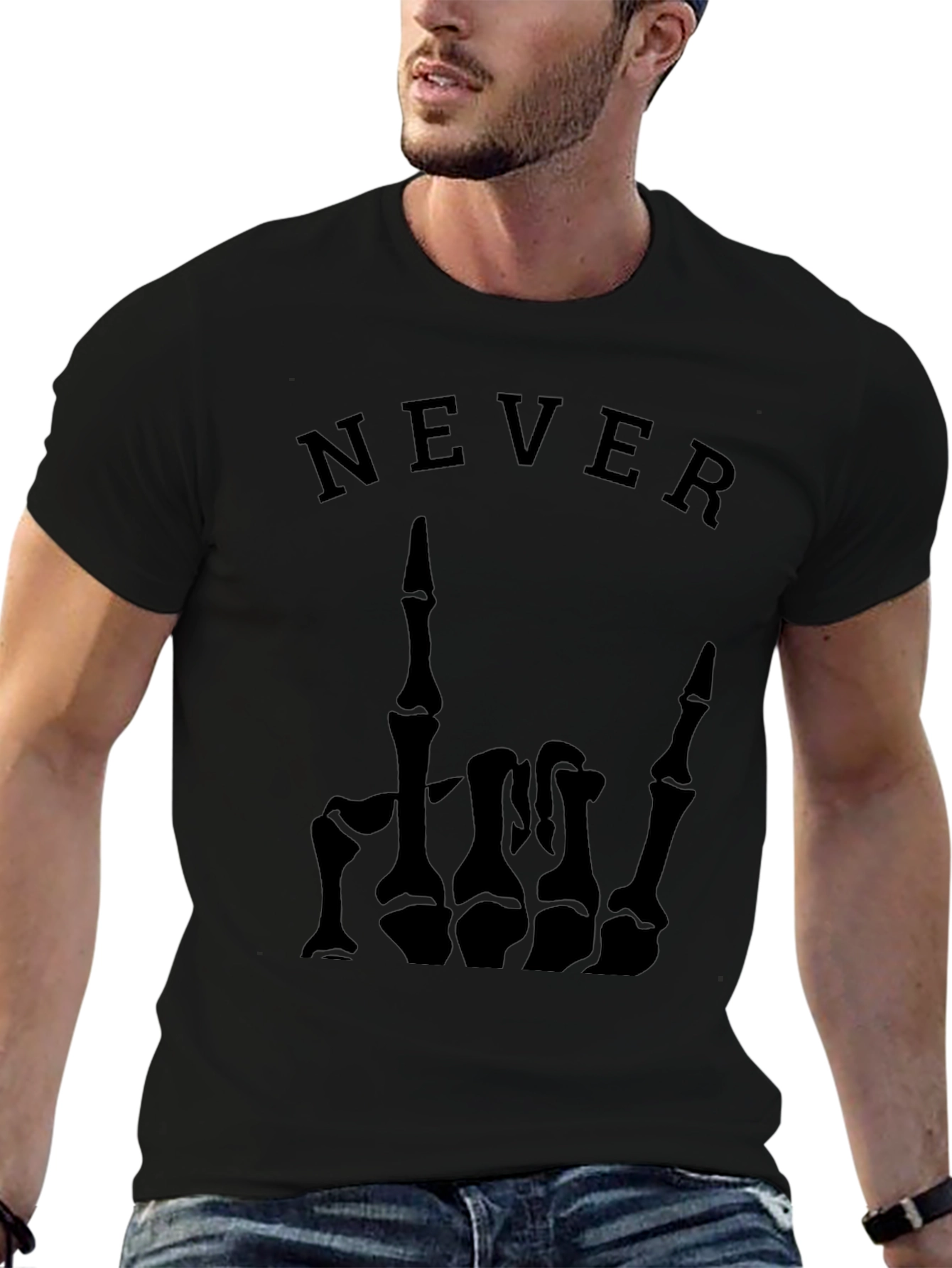 Never Skeleton Hand Graphic Tee - Black T-Shirt