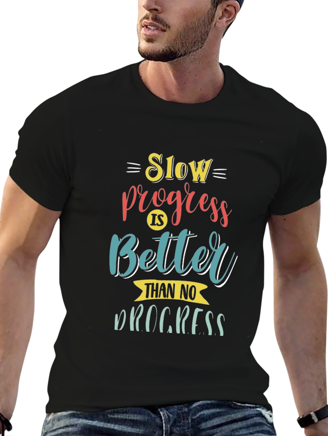 Motivational Slow Progress Graphic Tee - Black
