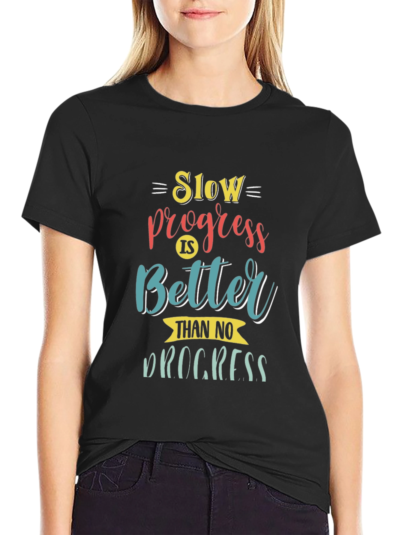 Motivational Slow Progress Graphic Tee - Black