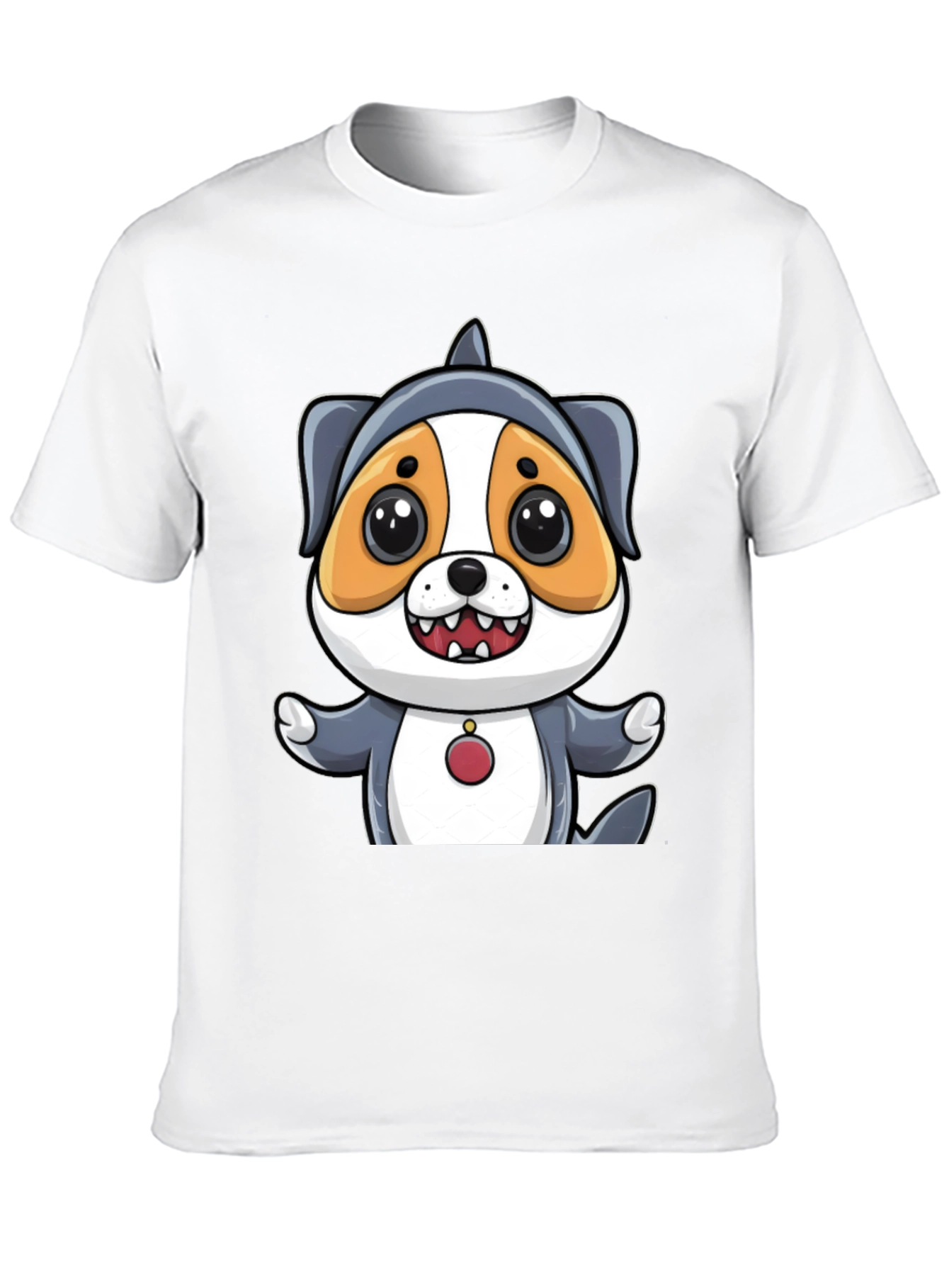 Cartoon Dog in Shark Costume Black T-Shirt