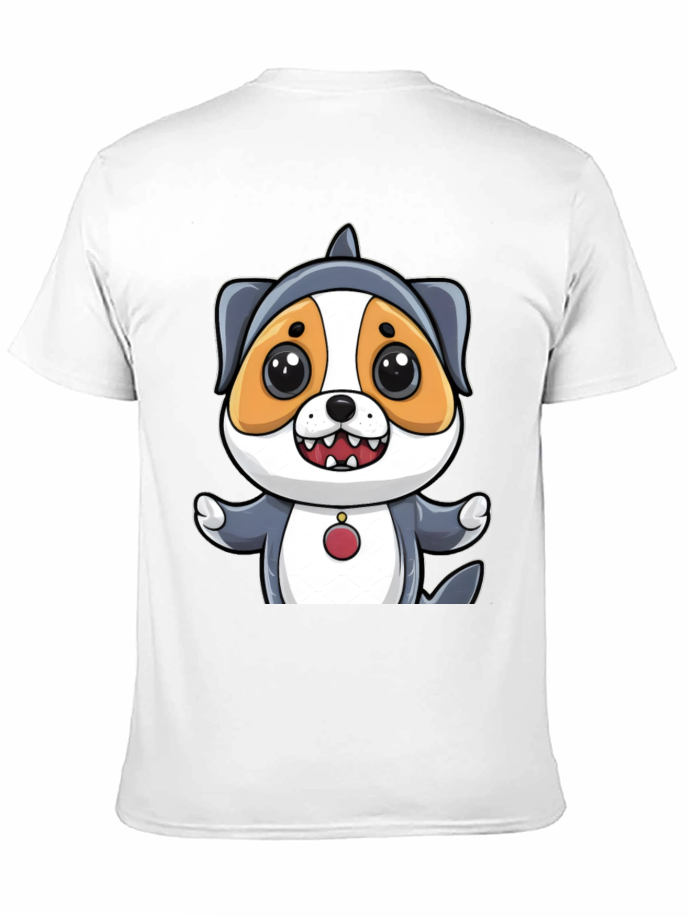 Cartoon Dog in Shark Costume Black T-Shirt