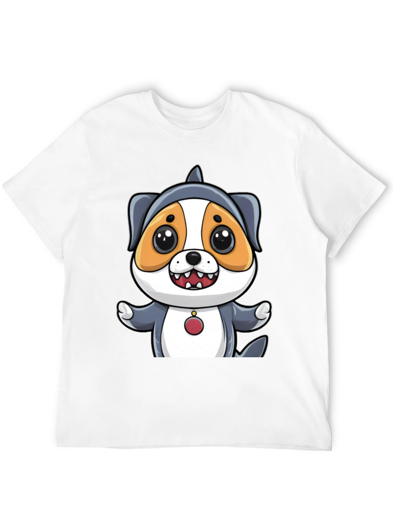 Cartoon Dog in Shark Costume Black T-Shirt