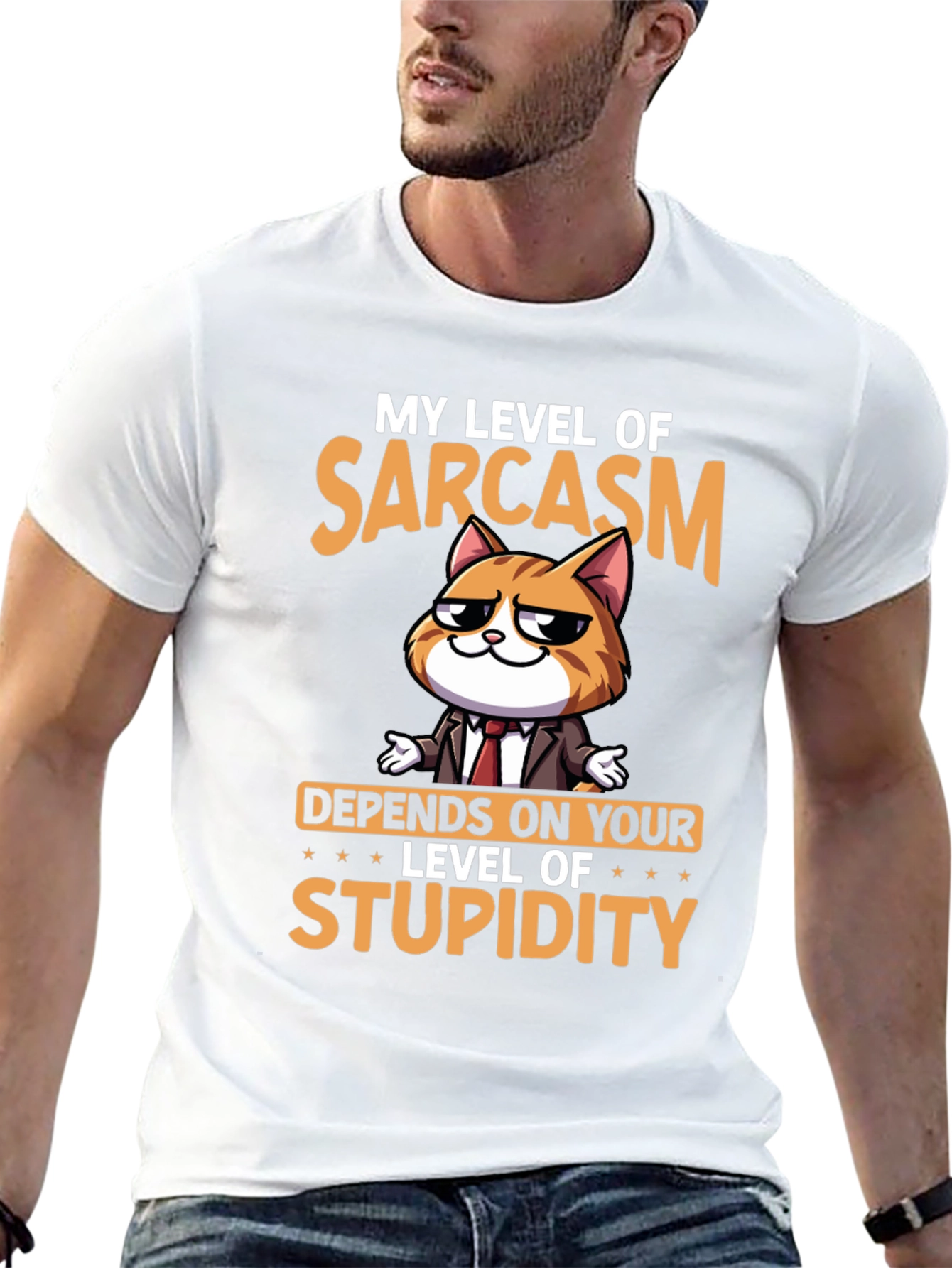 Sarcastic Cat T-Shirt - Level of Stupidity