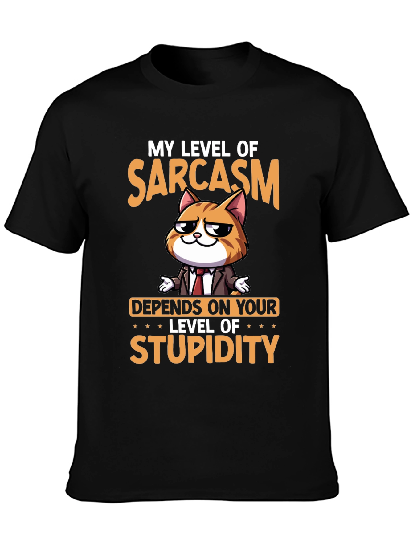 Sarcastic Cat T-Shirt - Level of Stupidity