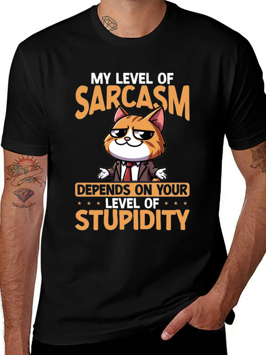 Sarcastic Cat T-Shirt - Level of Stupidity