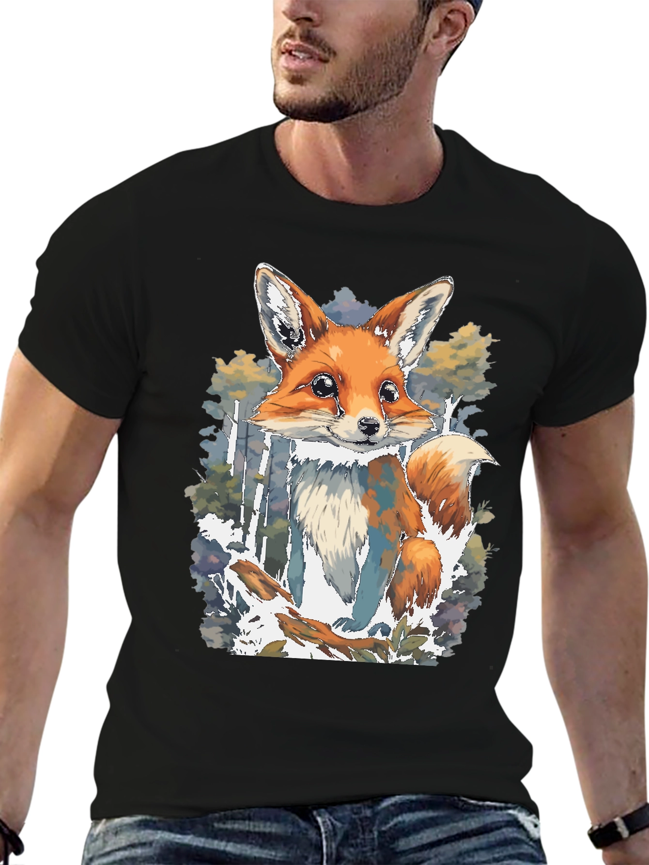 Fox Graphic Print Black T-Shirt