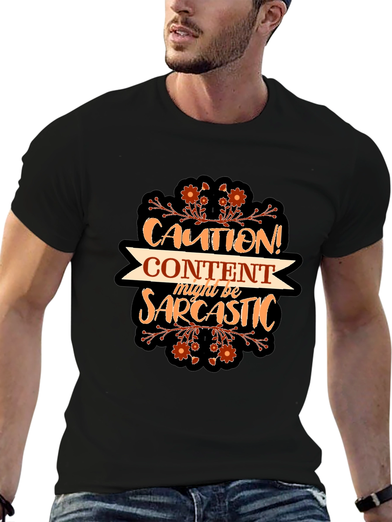 Caution Content Sarcastic Graphic T-Shirt