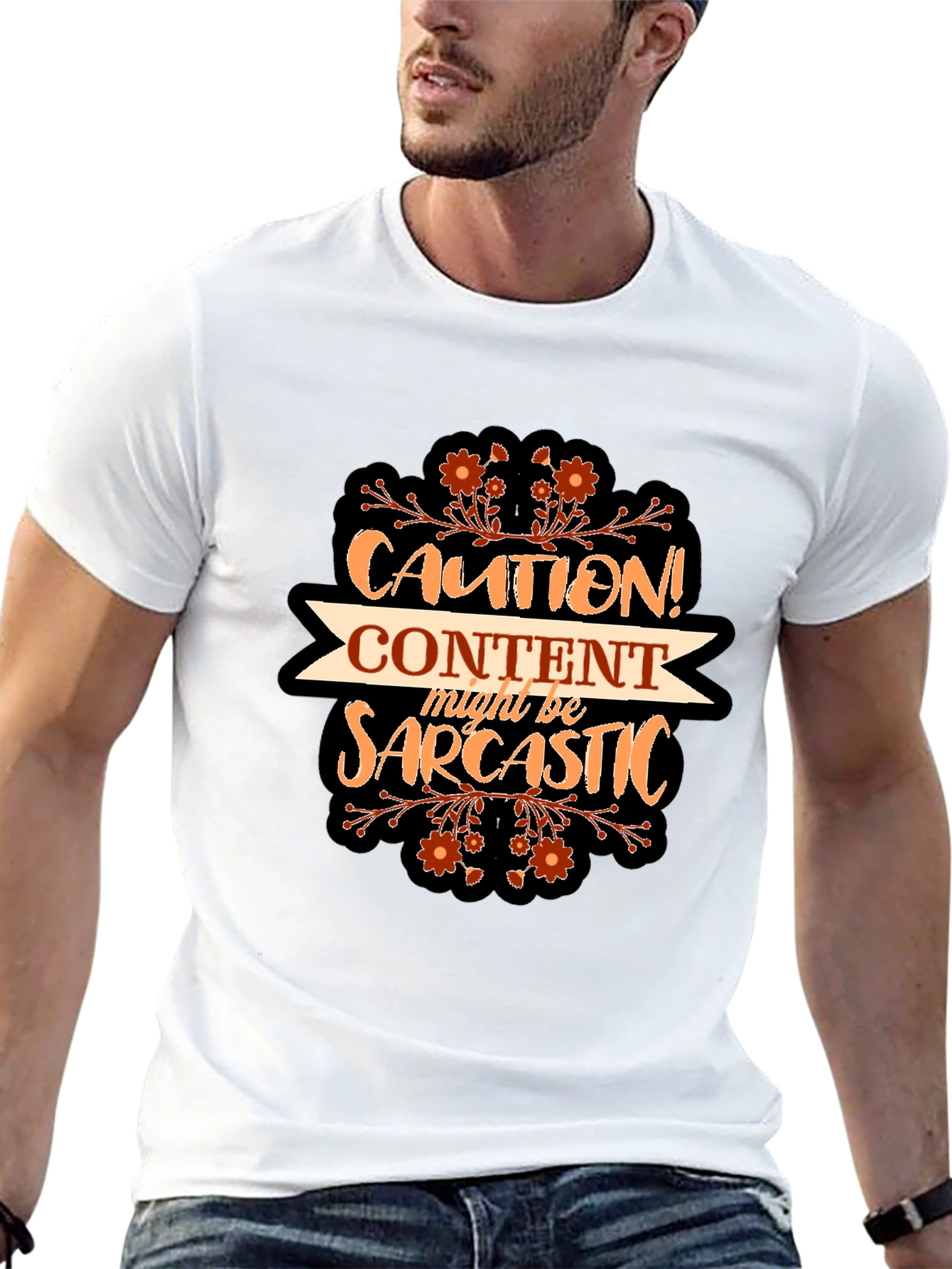 Caution Content Sarcastic Graphic T-Shirt