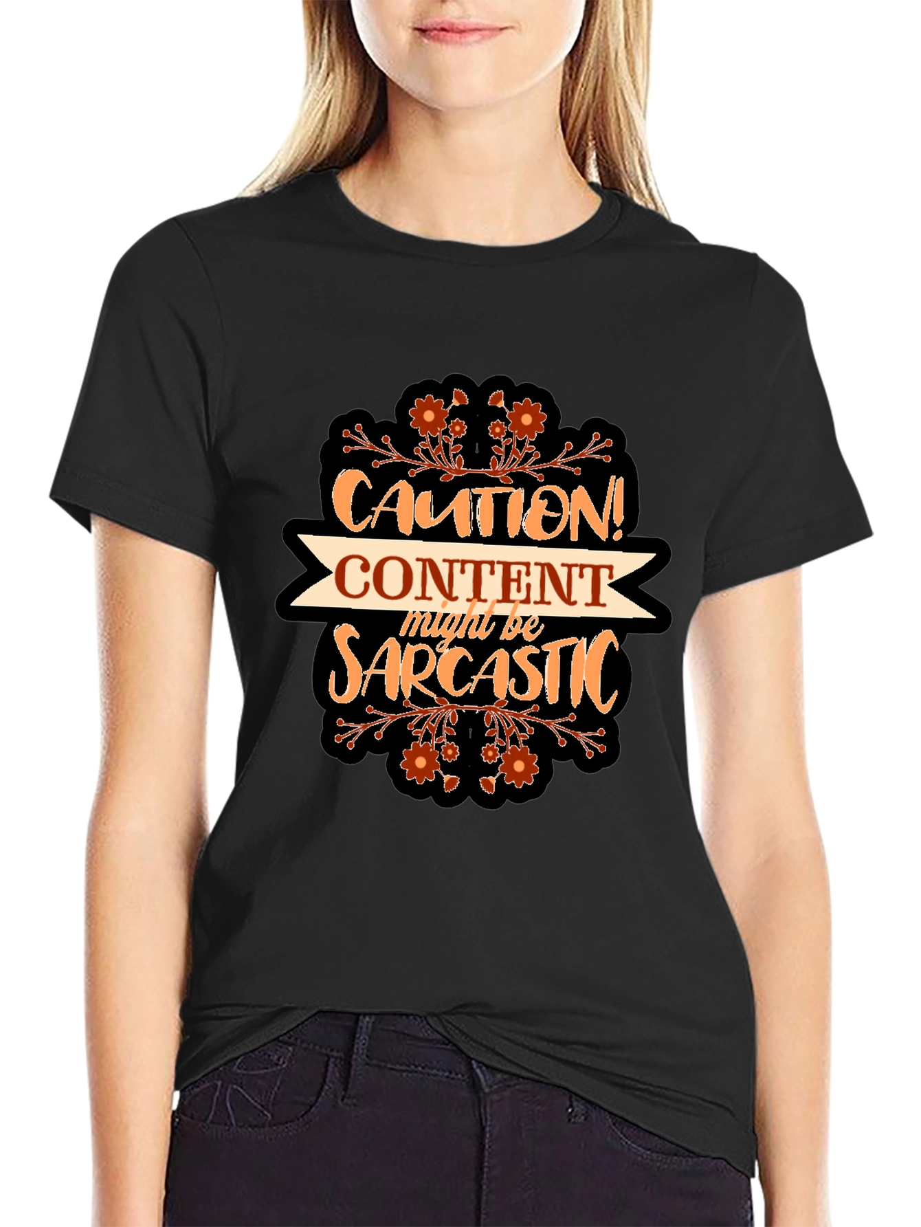 Caution Content Sarcastic Graphic T-Shirt