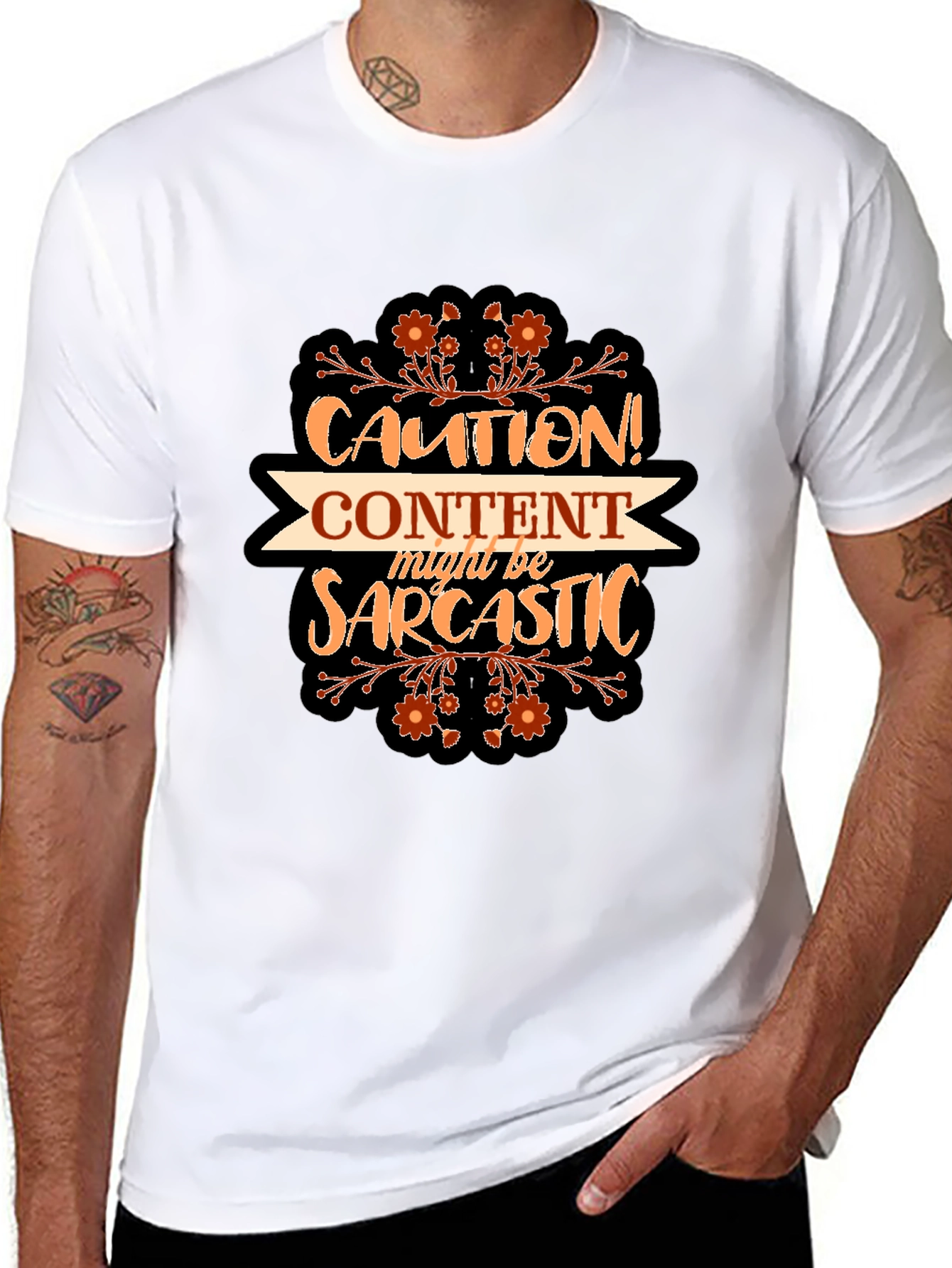 Caution Content Sarcastic Graphic T-Shirt