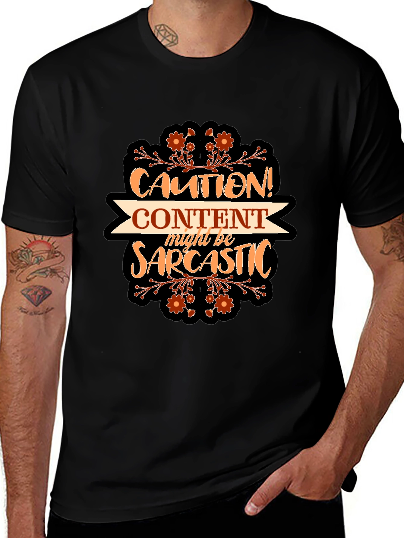 Caution Content Sarcastic Graphic T-Shirt