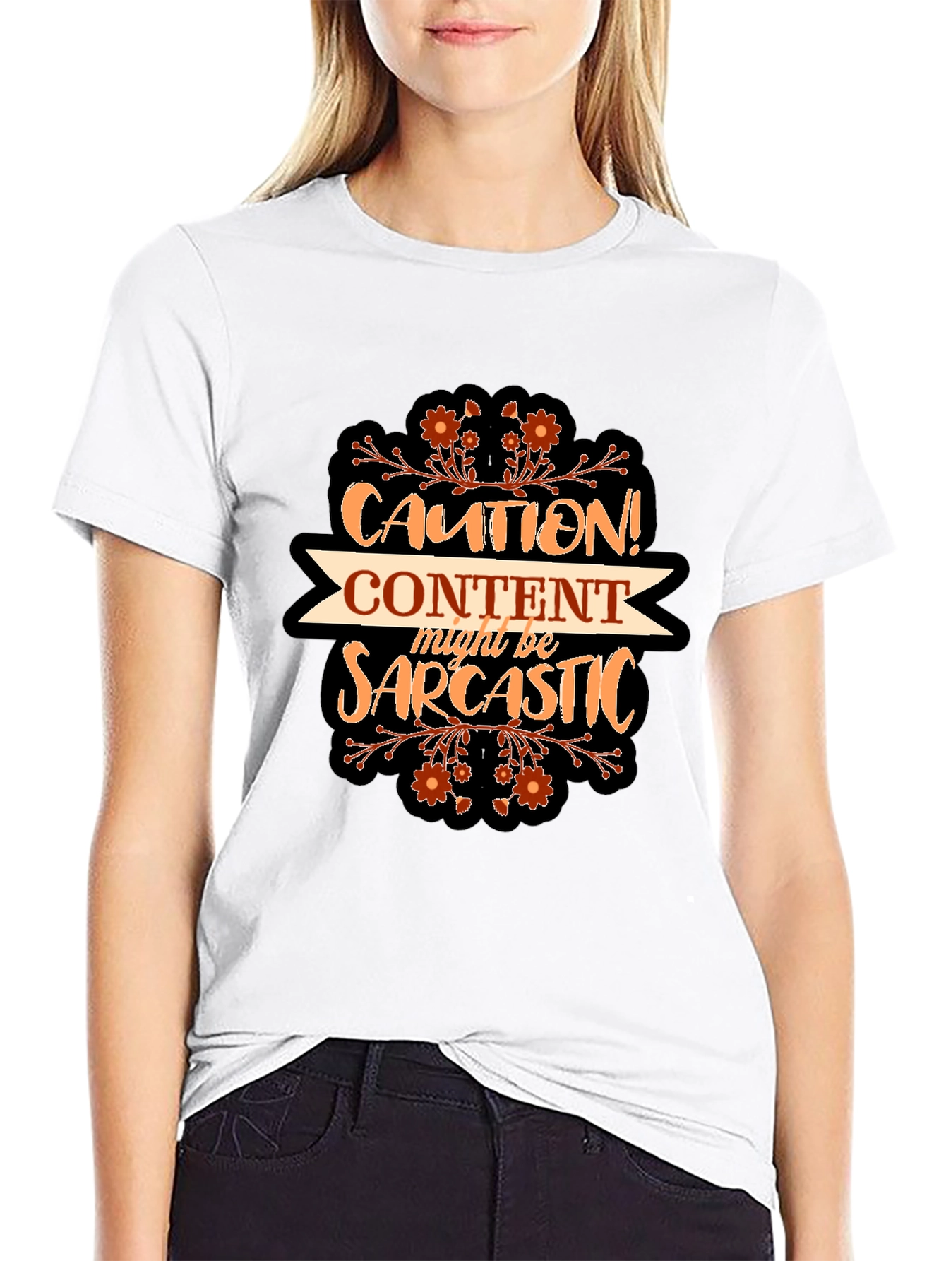 Caution Content Sarcastic Graphic T-Shirt