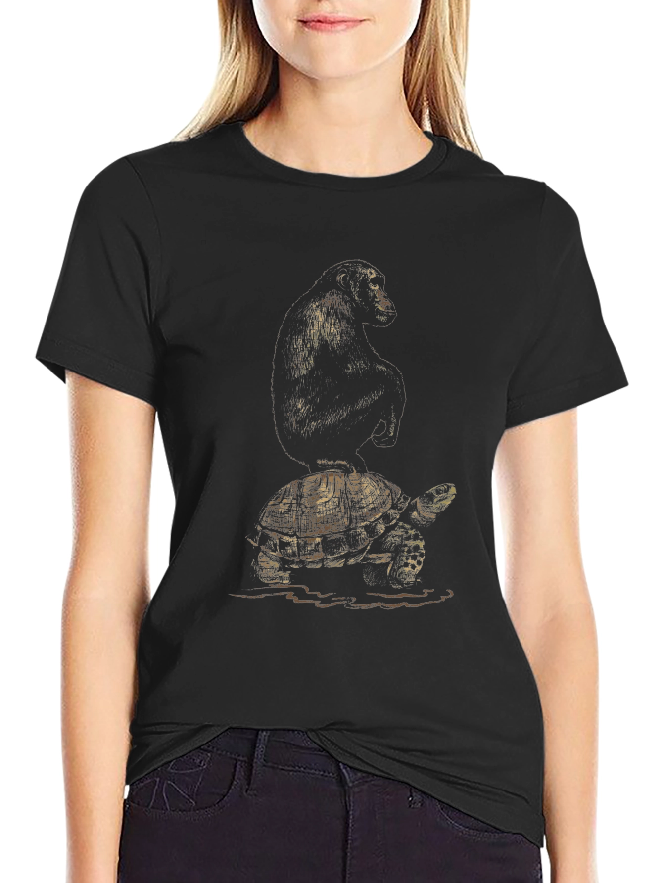 Chimp Riding Turtle Graphic Tee