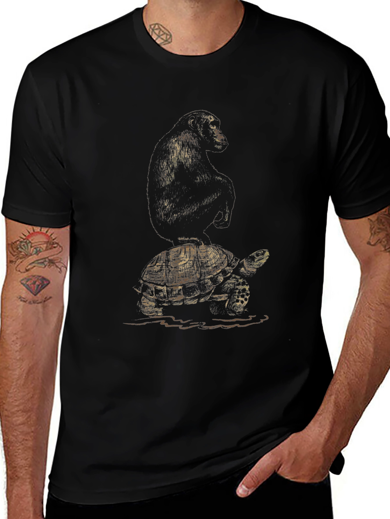 Chimp Riding Turtle Graphic Tee