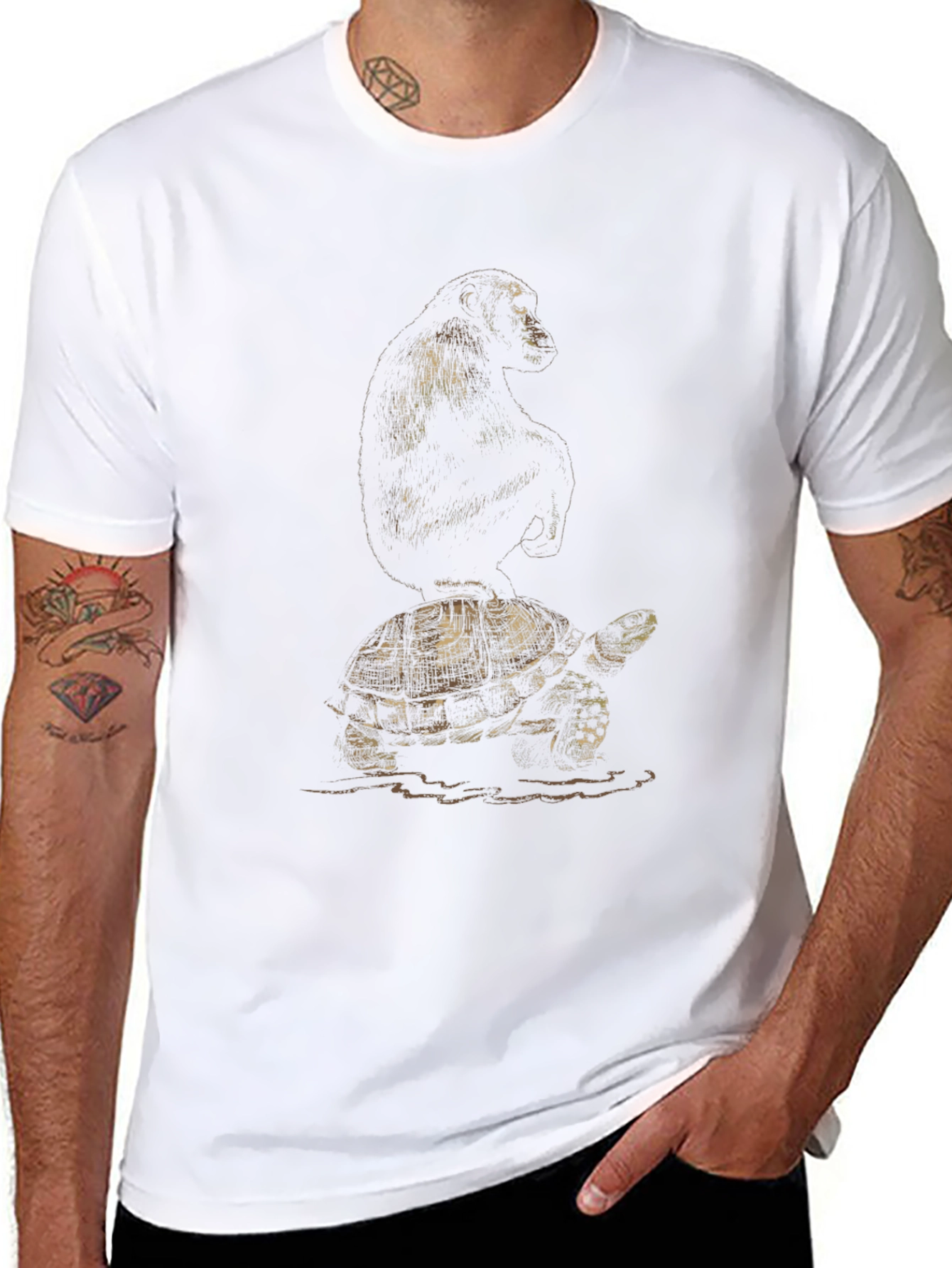 Chimp Riding Turtle Graphic Tee