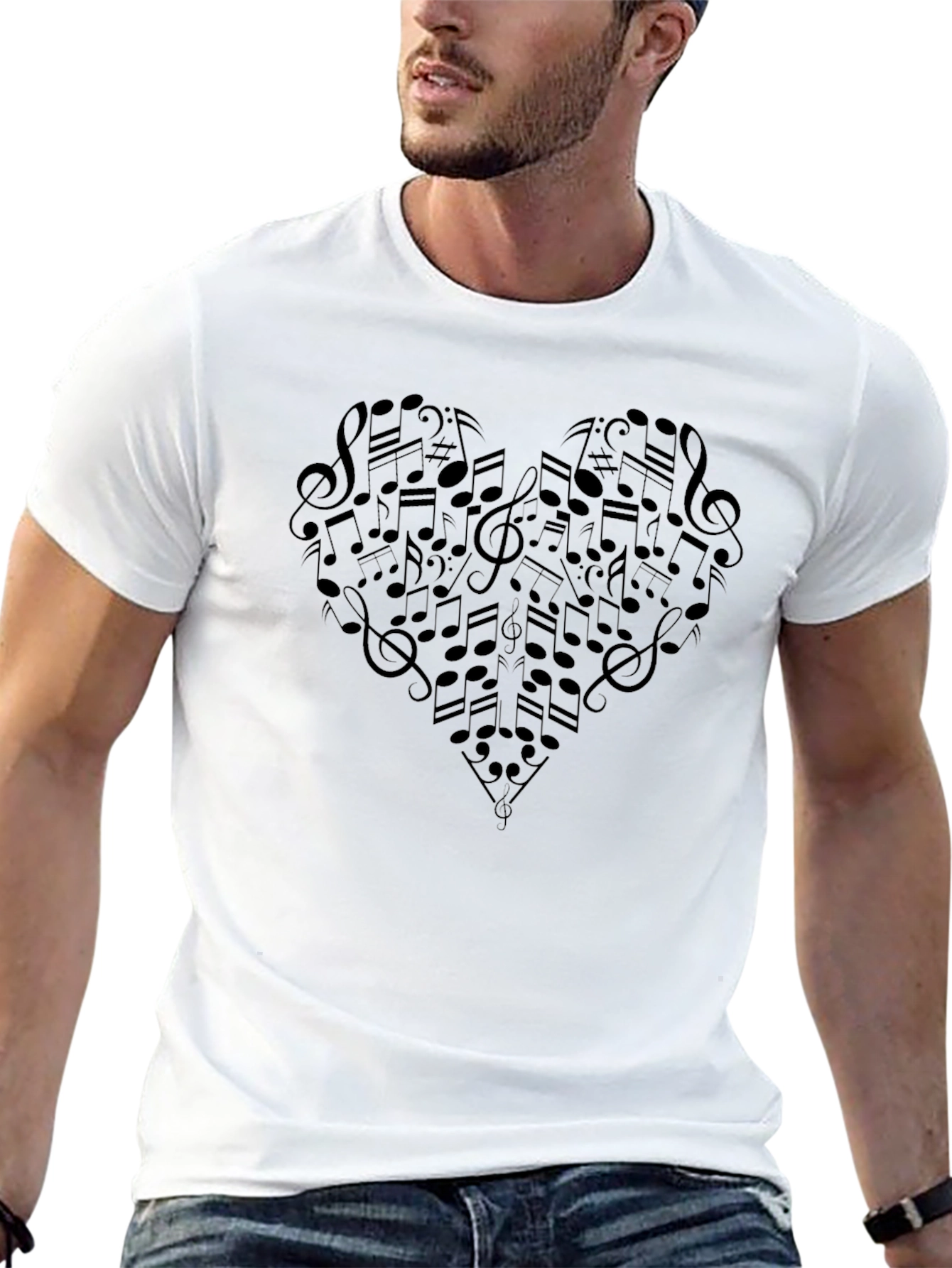 Musical Heart Graphic Tee - Black Cotton Shirt