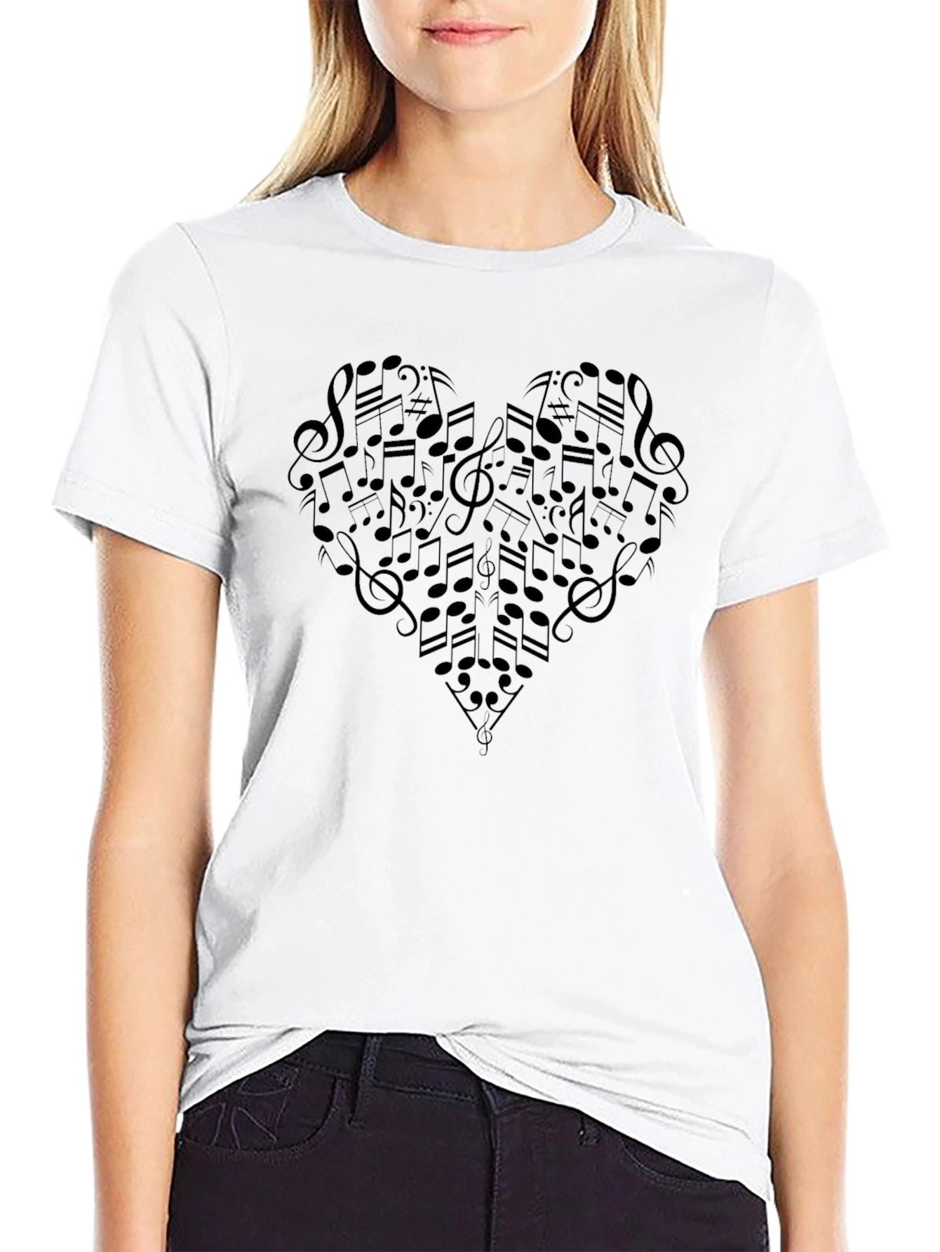 Musical Heart Graphic Tee - Black Cotton Shirt