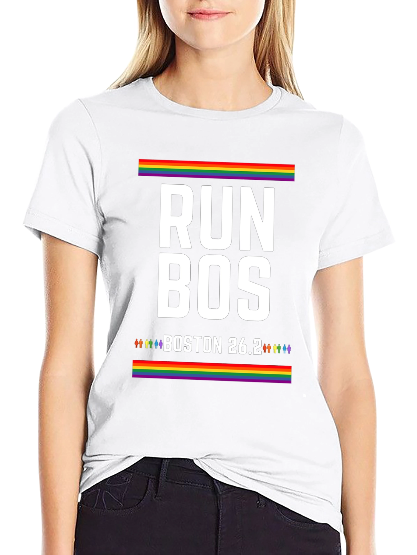 Run Bos Pride T-Shirt - Boston 26.2 Marathon LGBT