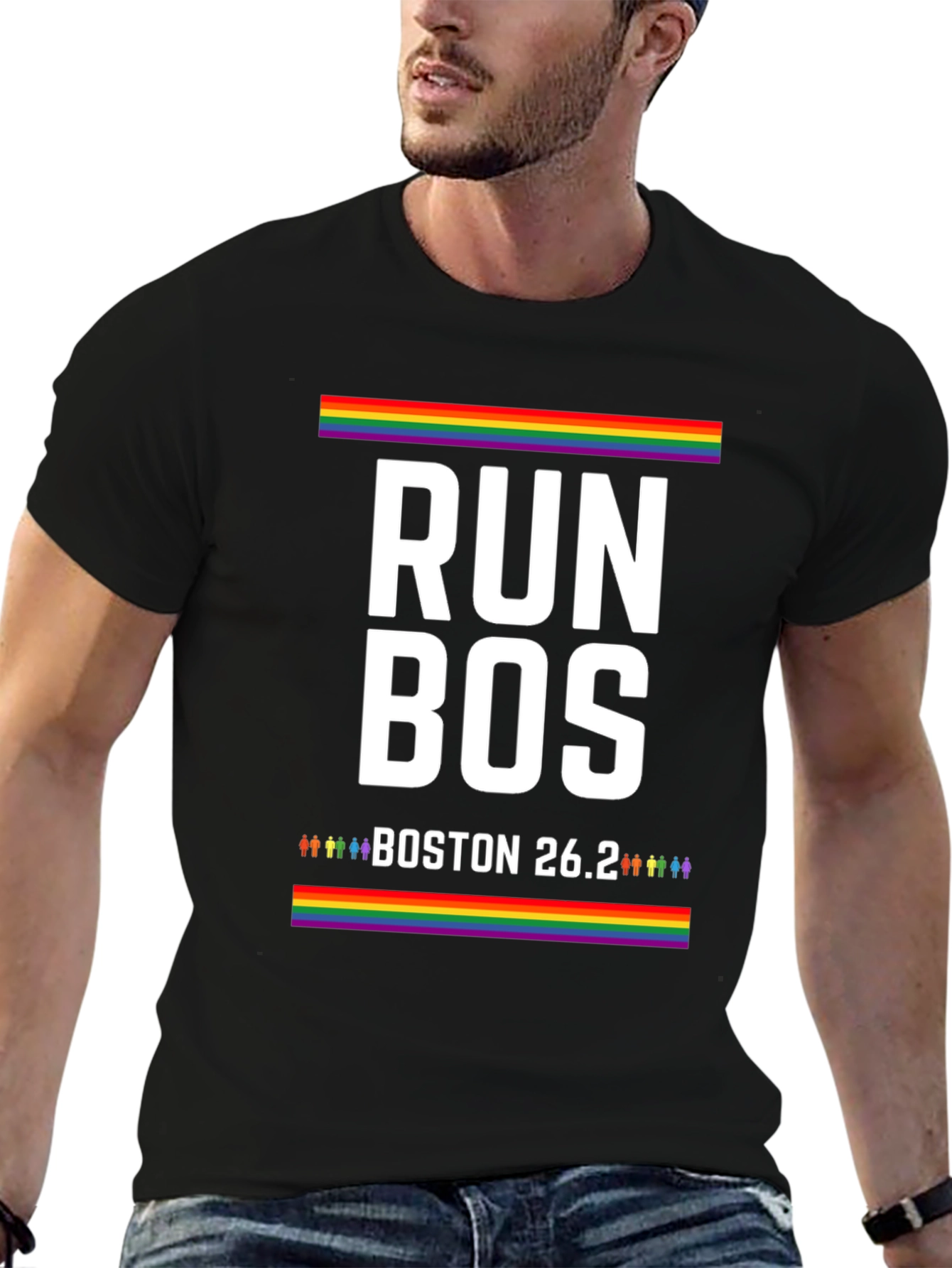 Run Bos Pride T-Shirt - Boston 26.2 Marathon LGBT