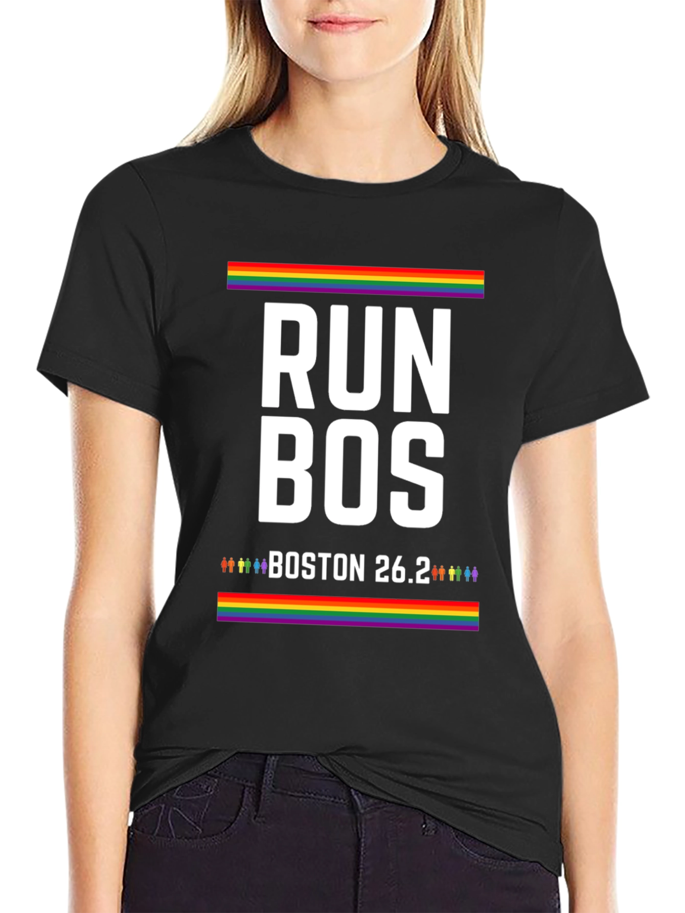 Run Bos Pride T-Shirt - Boston 26.2 Marathon LGBT