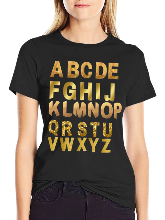 Alphabet Gold Print Black T-Shirt