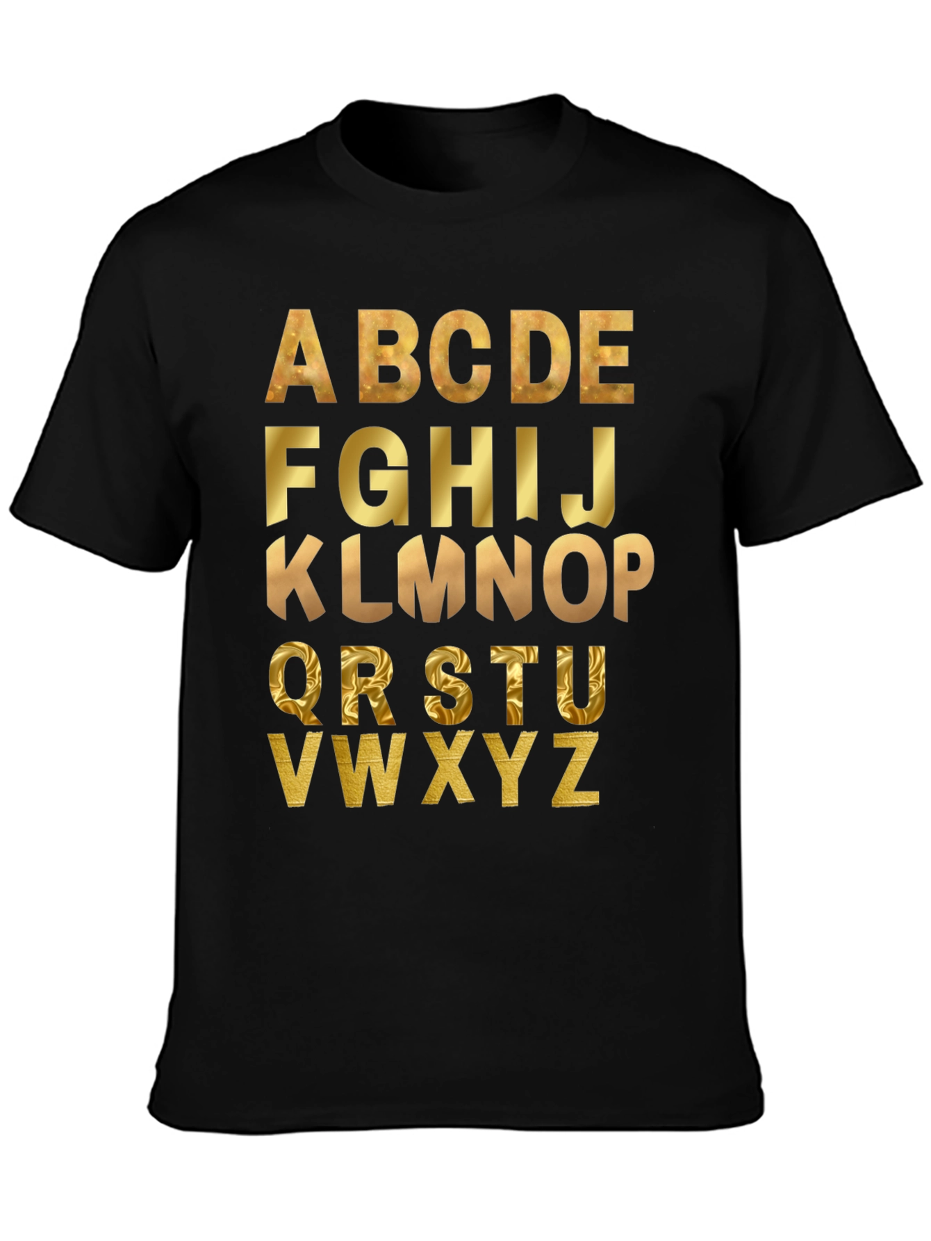 Alphabet Gold Print Black T-Shirt