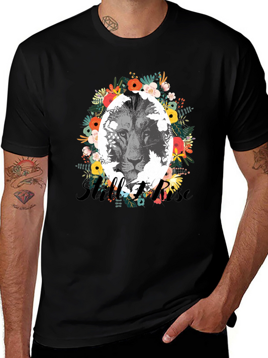 Lion Floral Graphic Tee - Stylish Mens Black T-Shirt