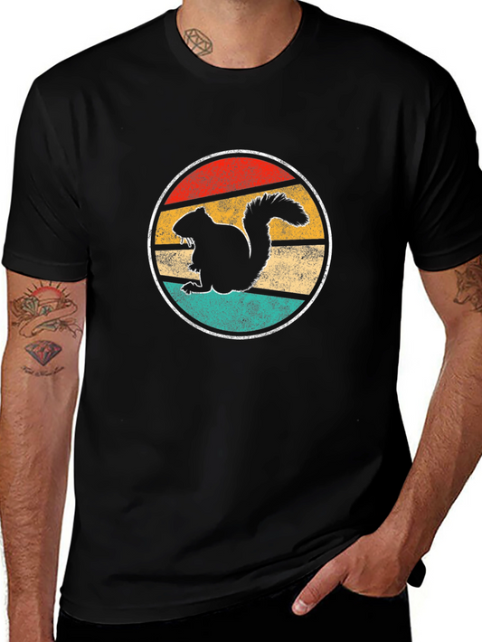 Retro Squirrel Graphic Tee - Vintage Style Black T-Shirt