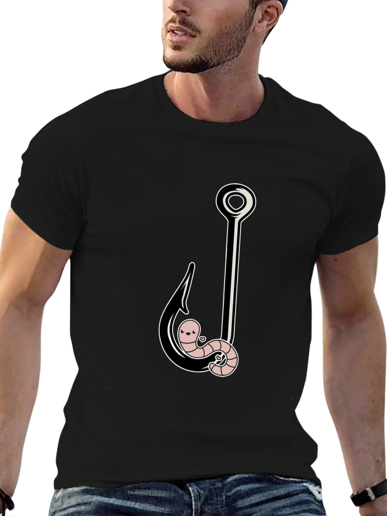 Funny Worm On A Hook Black T-Shirt