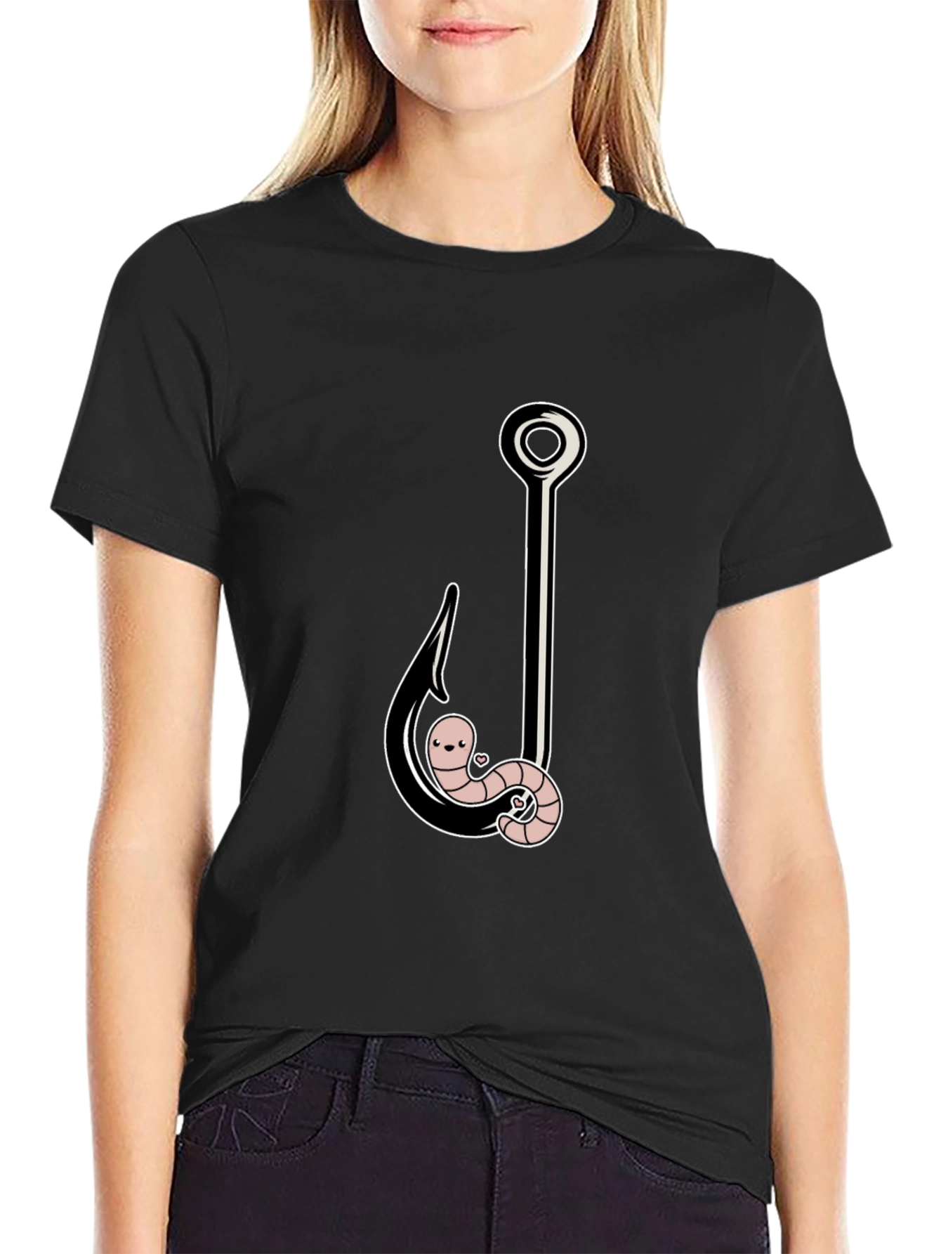 Funny Worm On A Hook Black T-Shirt