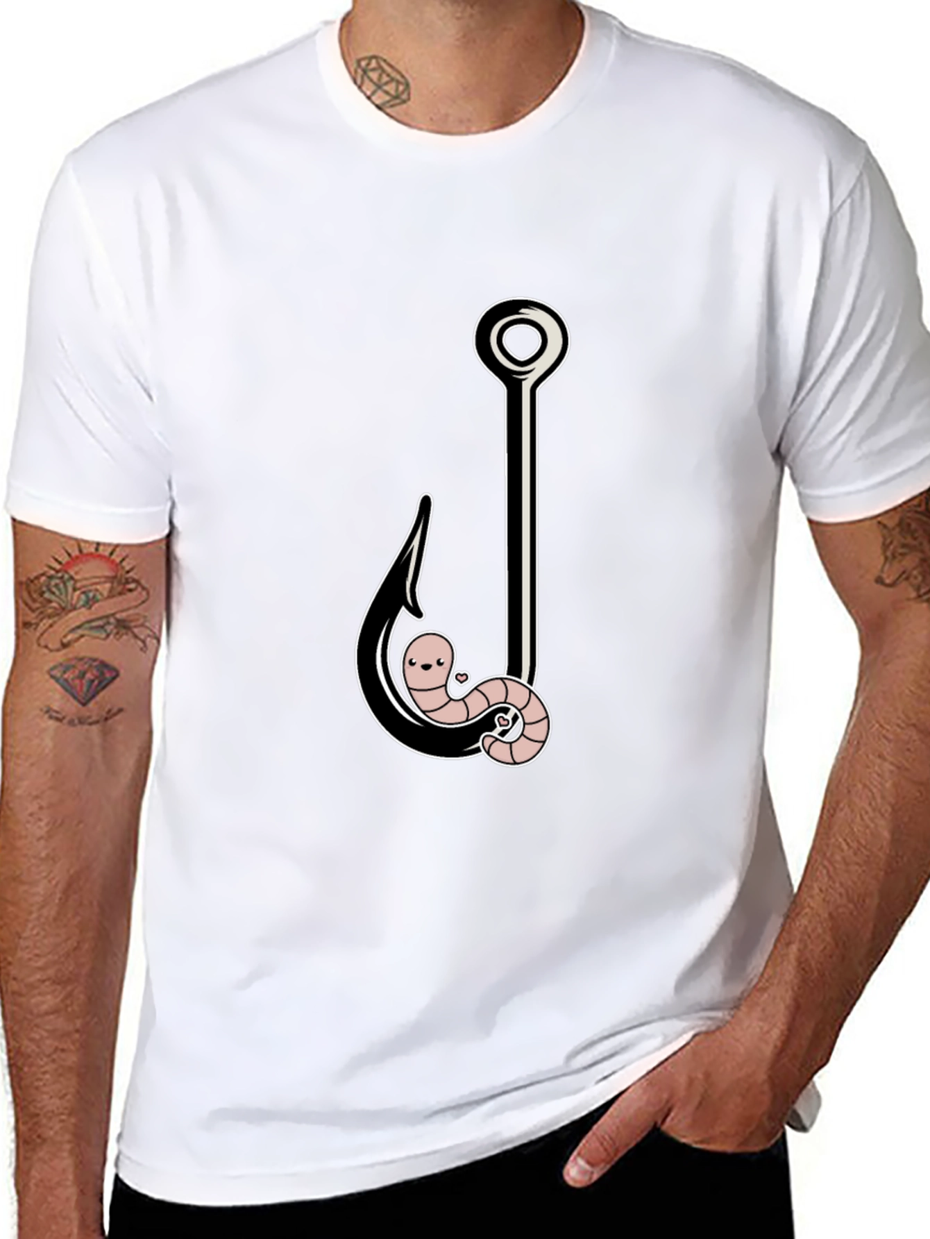 Funny Worm On A Hook Black T-Shirt
