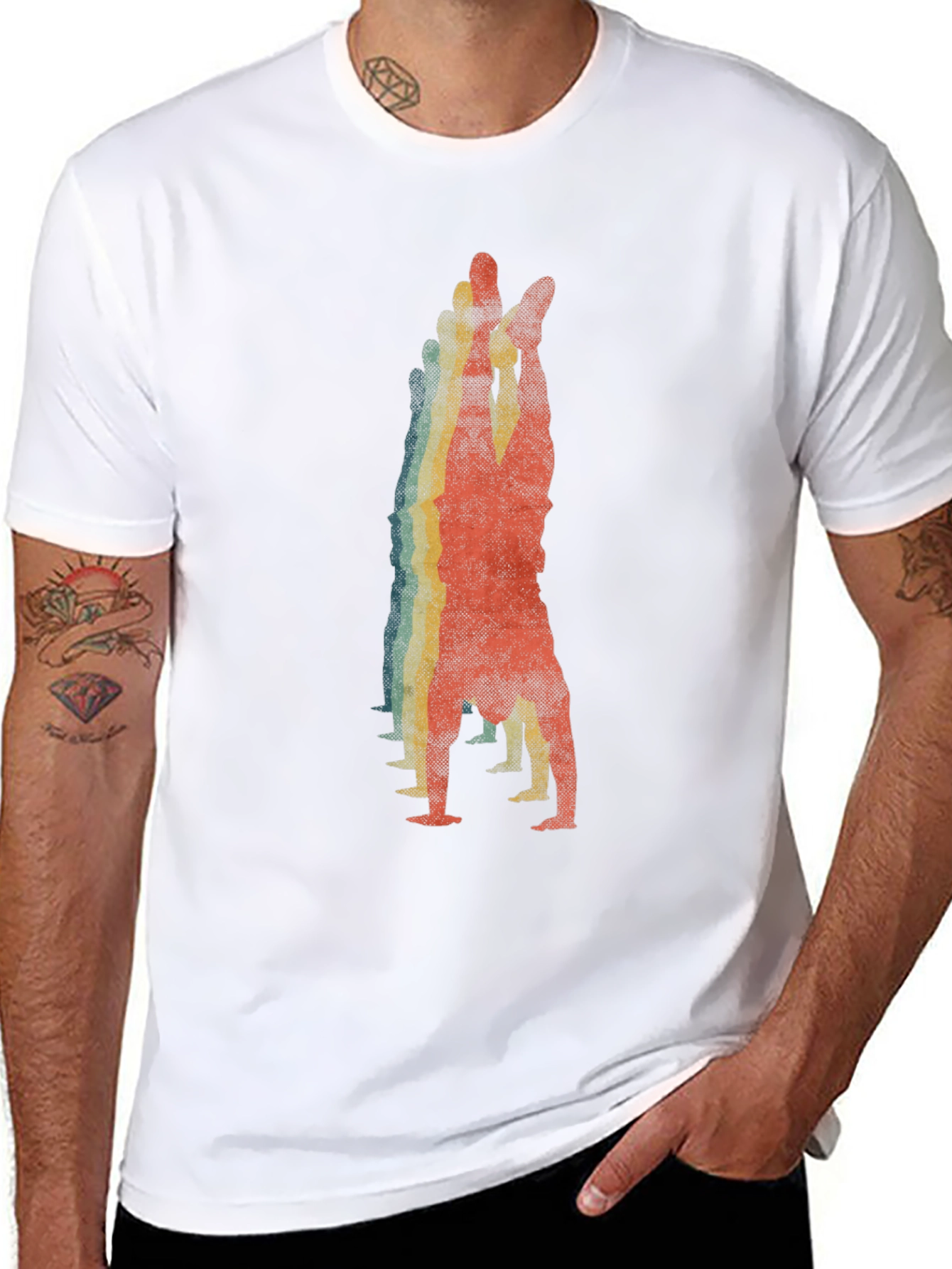 Retro Handstand Graphic Tee - Black Cotton Shirt