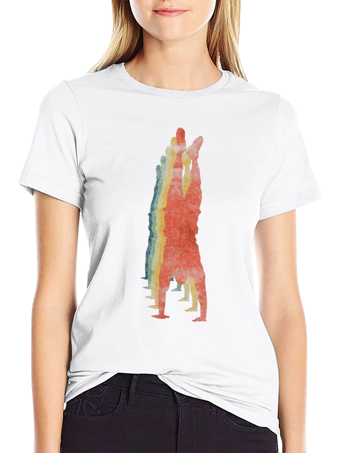 Retro Handstand Graphic Tee - Black Cotton Shirt
