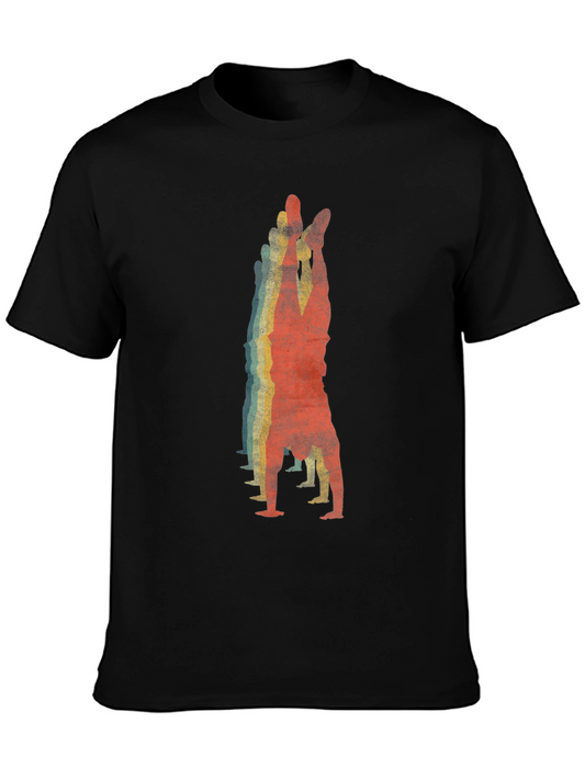 Retro Handstand Graphic Tee - Black Cotton Shirt