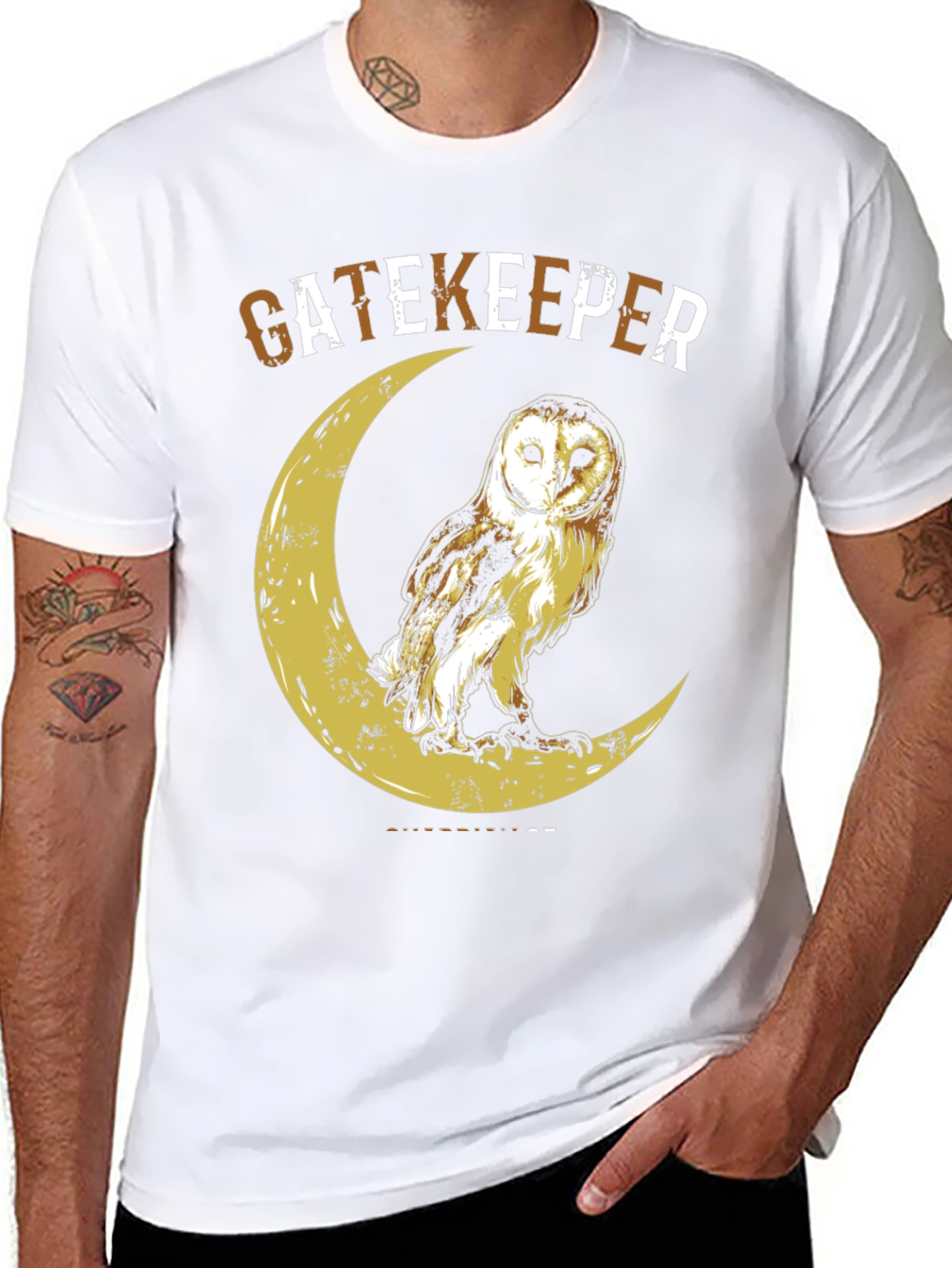 Gatekeeper Owl on Moon Graphic T-Shirt