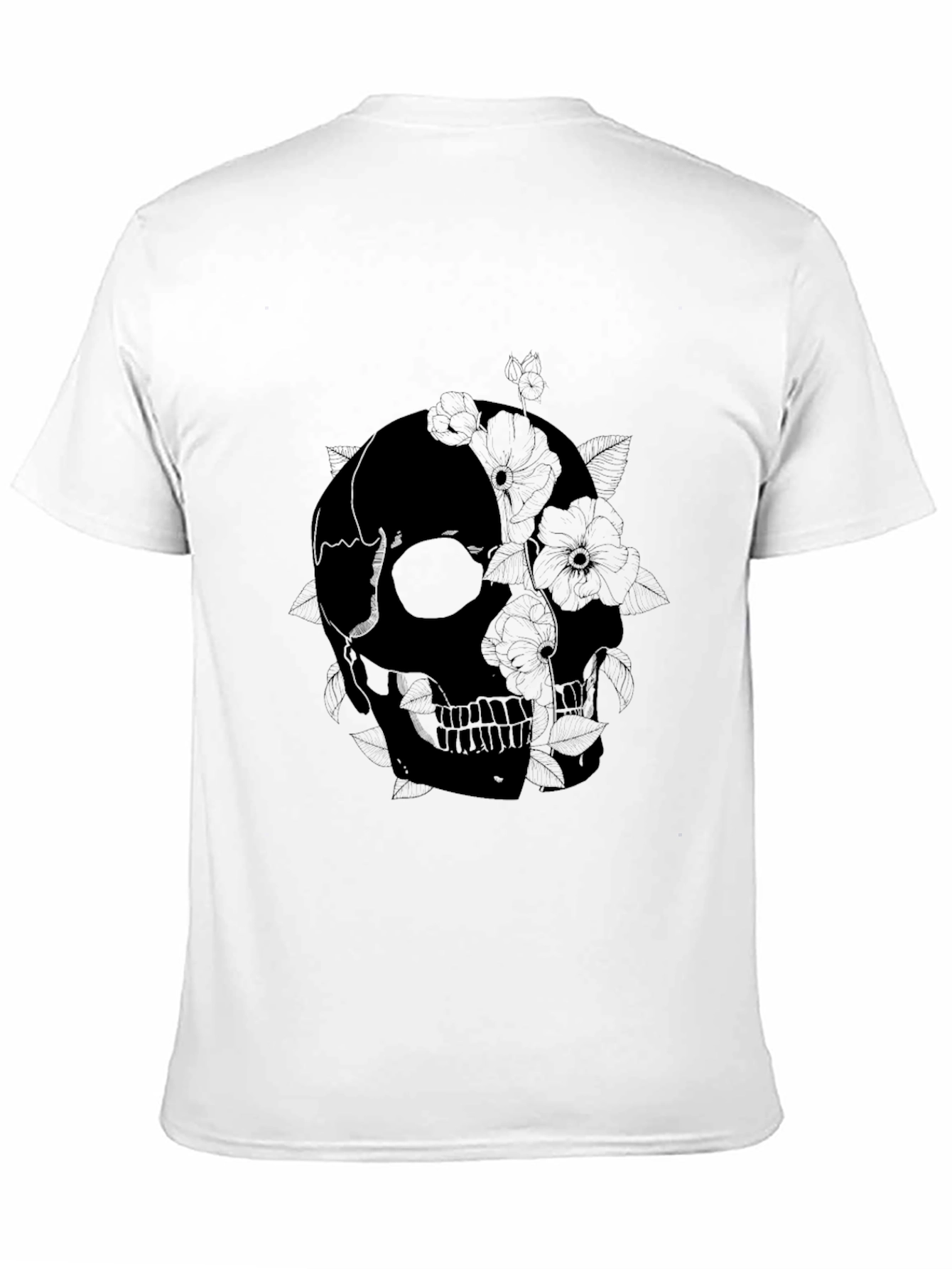 Skull & Floral Graphic Print Black T-Shirt