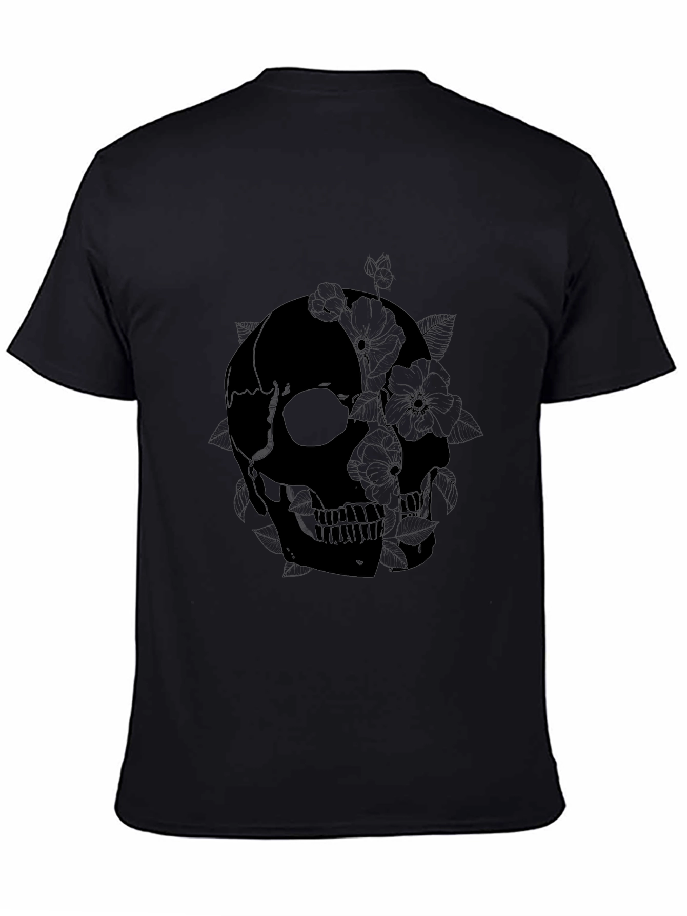 Skull & Floral Graphic Print Black T-Shirt