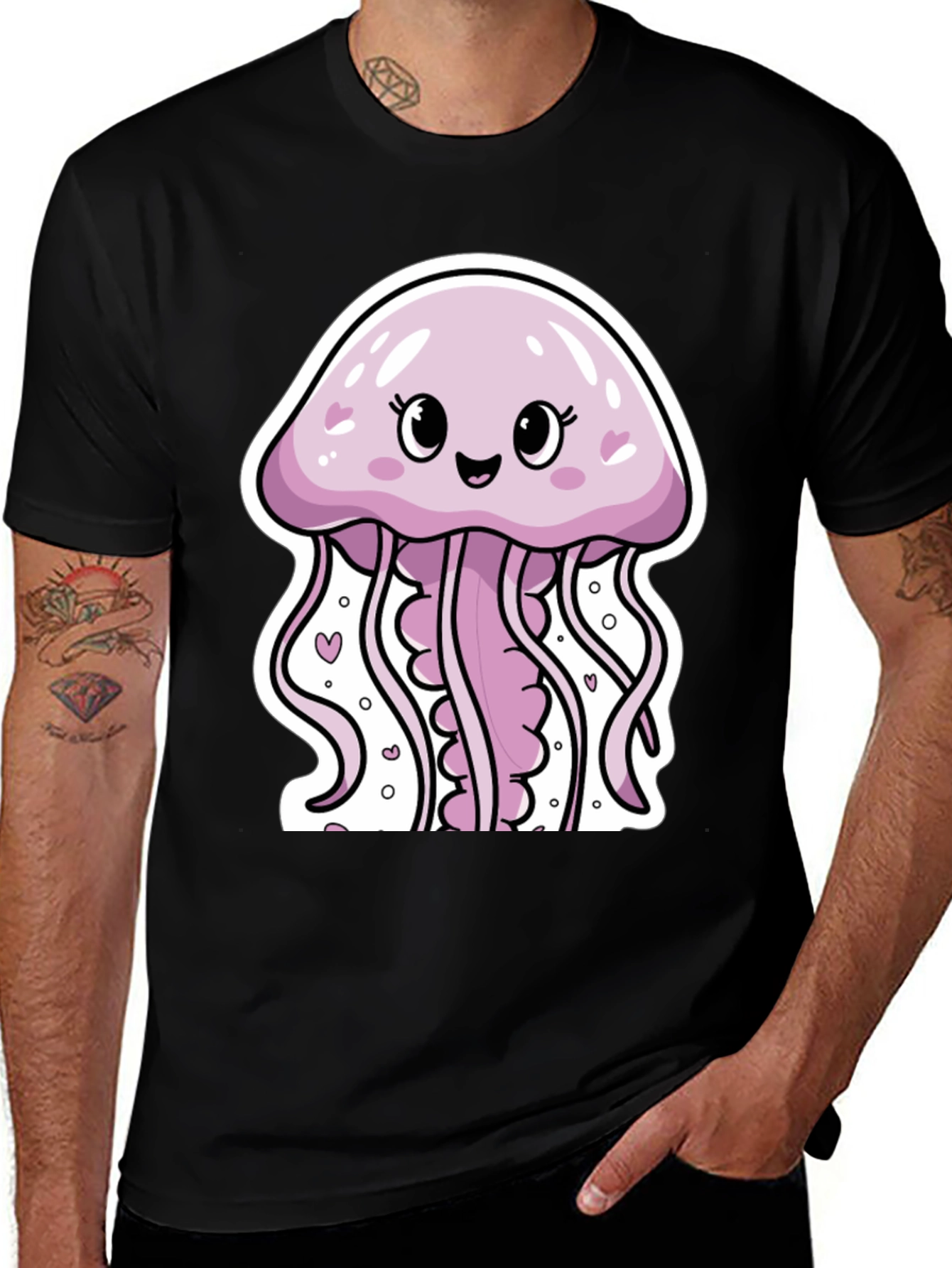 Cute Jellyfish Graphic Tee - Black