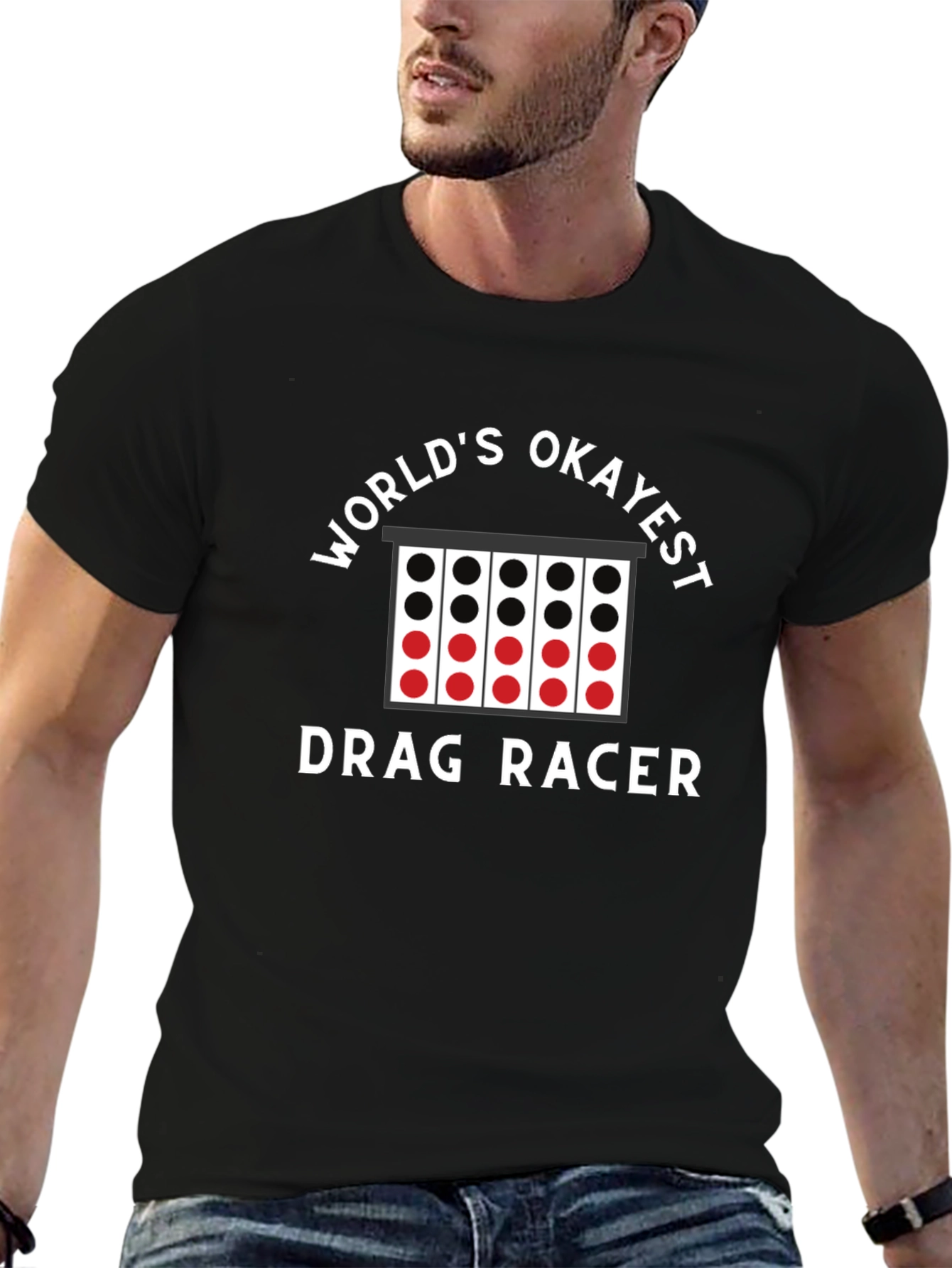 Worlds Okayest Drag Racer Black Graphic Tee