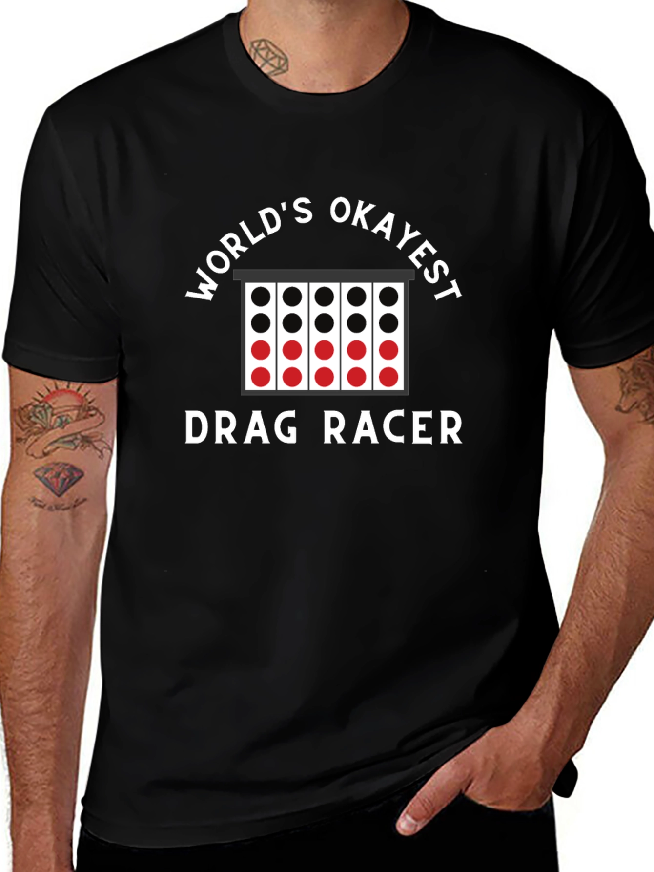 Worlds Okayest Drag Racer Black Graphic Tee